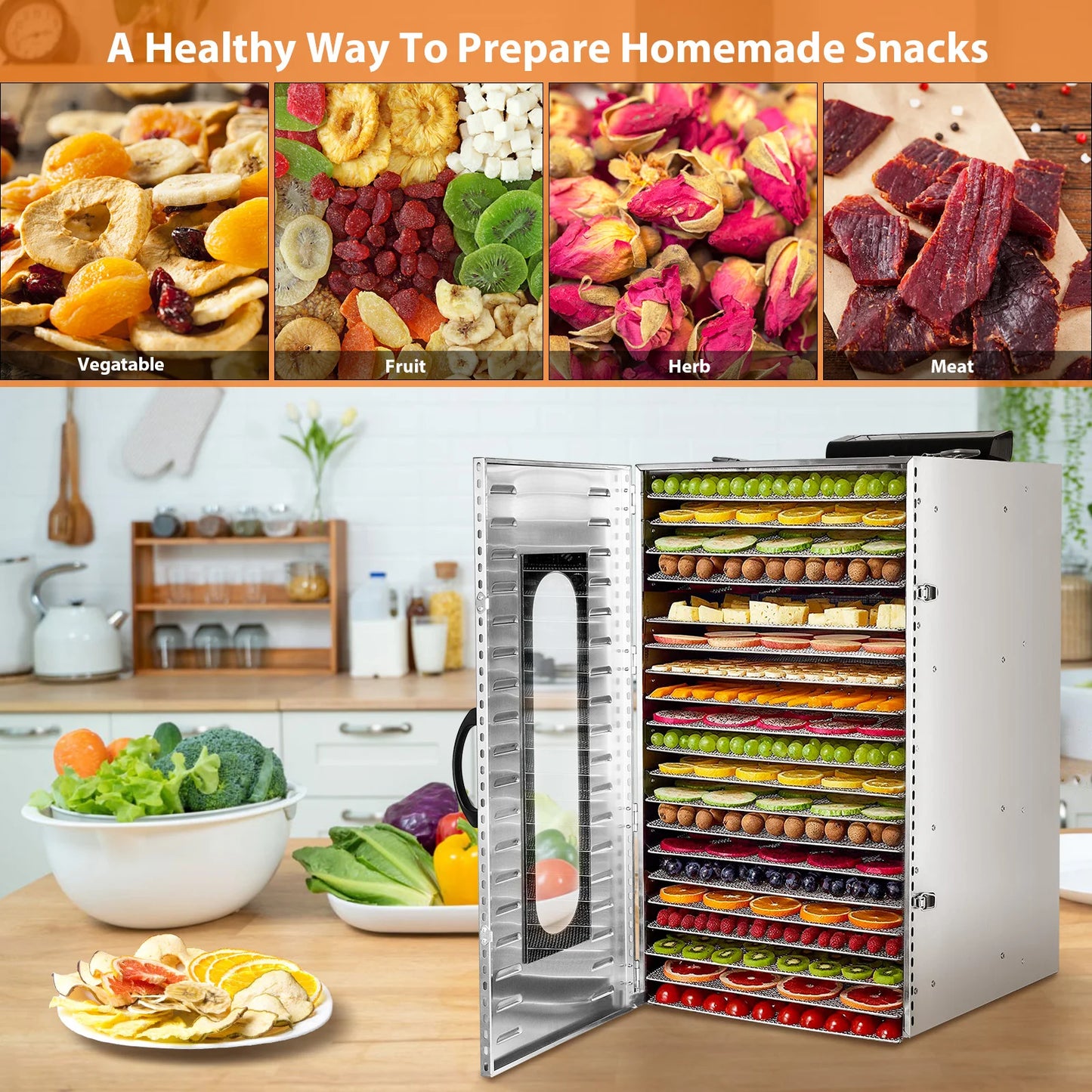 SHICUO 20 Trays Commercial Food Dehydrator 110V 1500W