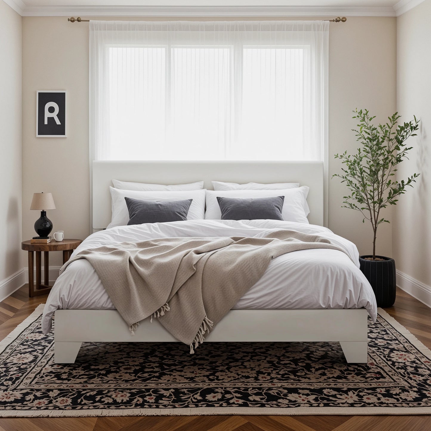 HOOMIC Upholstered Bed Frame With Adjustable Headboard And Soft Linen
