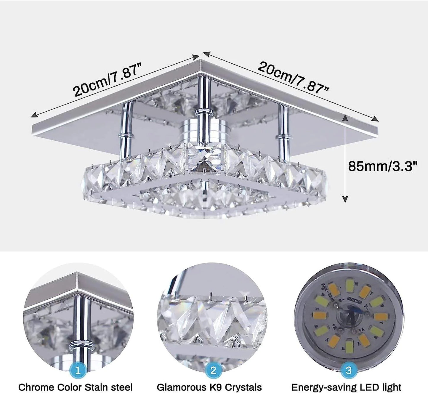 FRIXCHUR LED Crystal Chandelier Semi Flush Mount For Bedroom Hallway