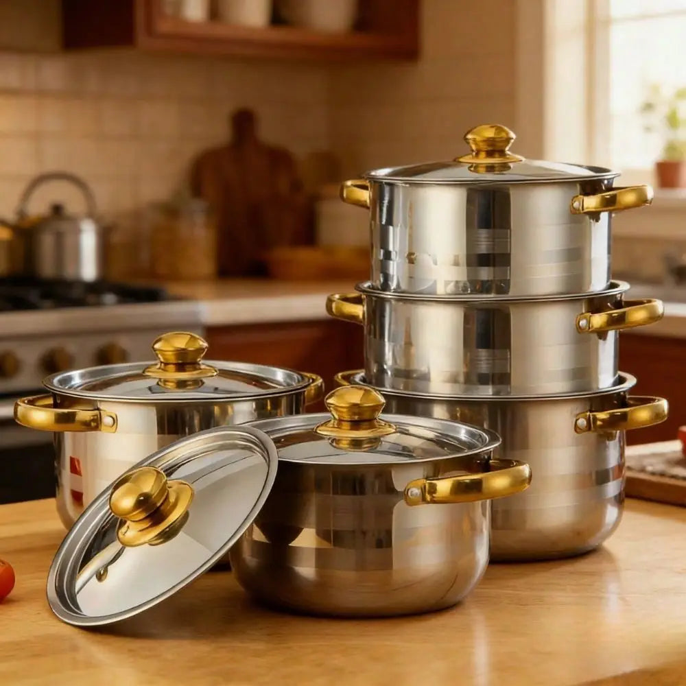 Stainless Steel Cookware Set With Lids 10 Piece Multiple Pot Sizes