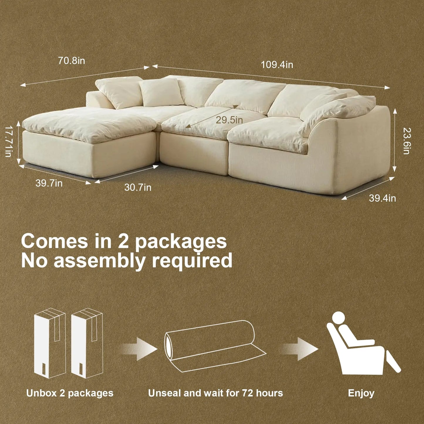 Yeflixvrau Modern Cloud L Shaped Chenille Sofa Sectional With Ottoman