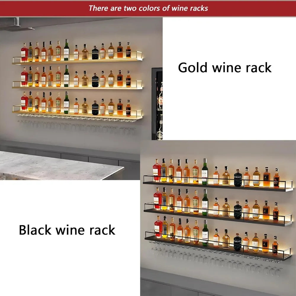 DAFIFY Wall Mounted Metal Wine Rack 3 Tier LED Display