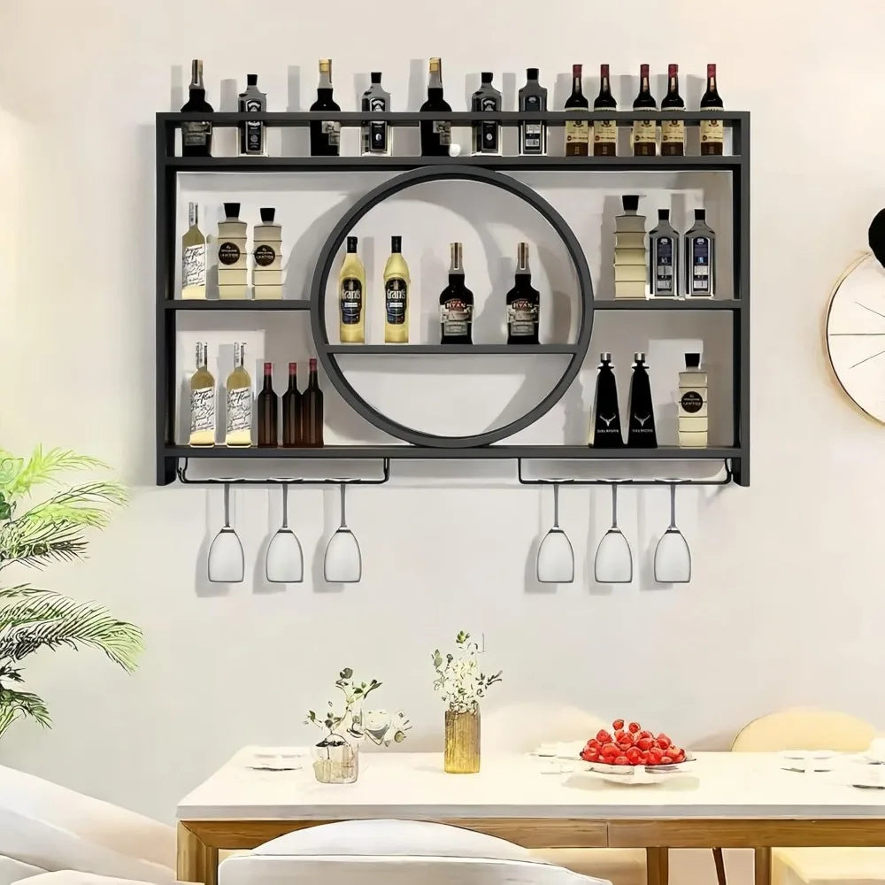 Wall Mounted Wine Rack Three Tier With Glass Holder Large Capacity