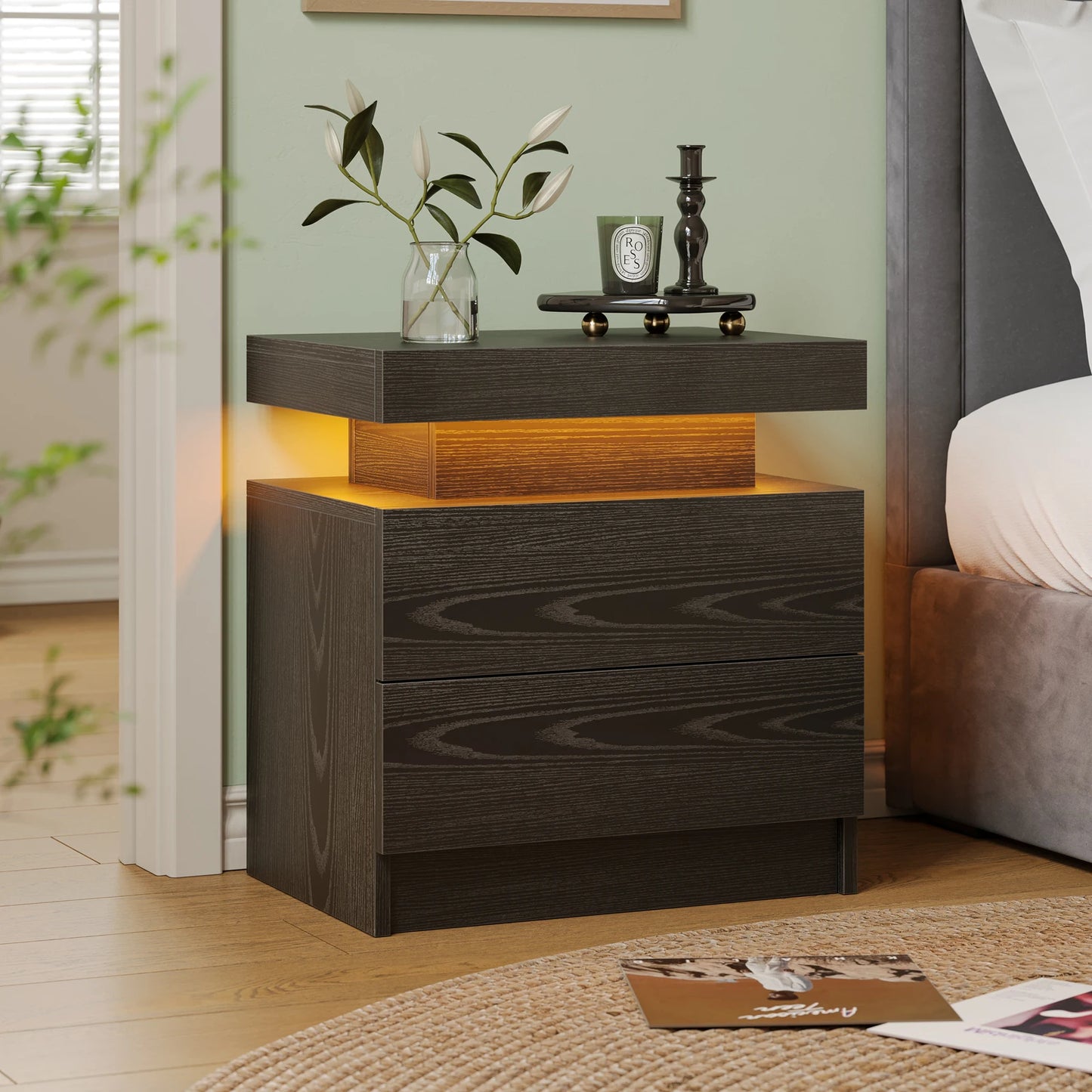 Cubehom LED Nightstand With 2 Drawers And RGB Bedside Table