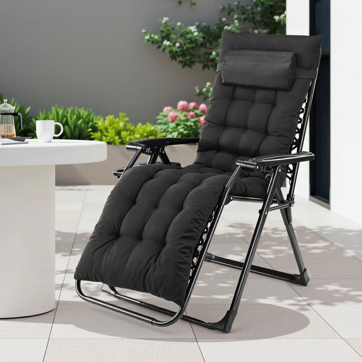 JHK Zero Gravity Recliner Folding Patio Lounge Chair With Cup Holder Trays