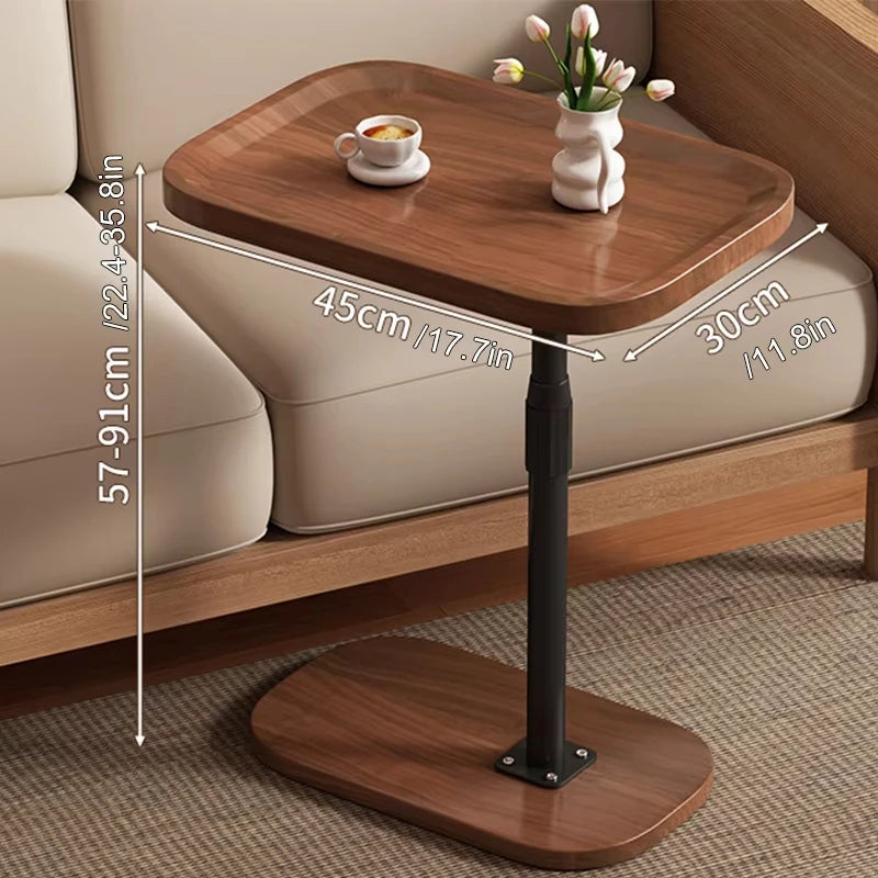 C Shaped Coffee Table With Vertical Storage Shelf Small Space