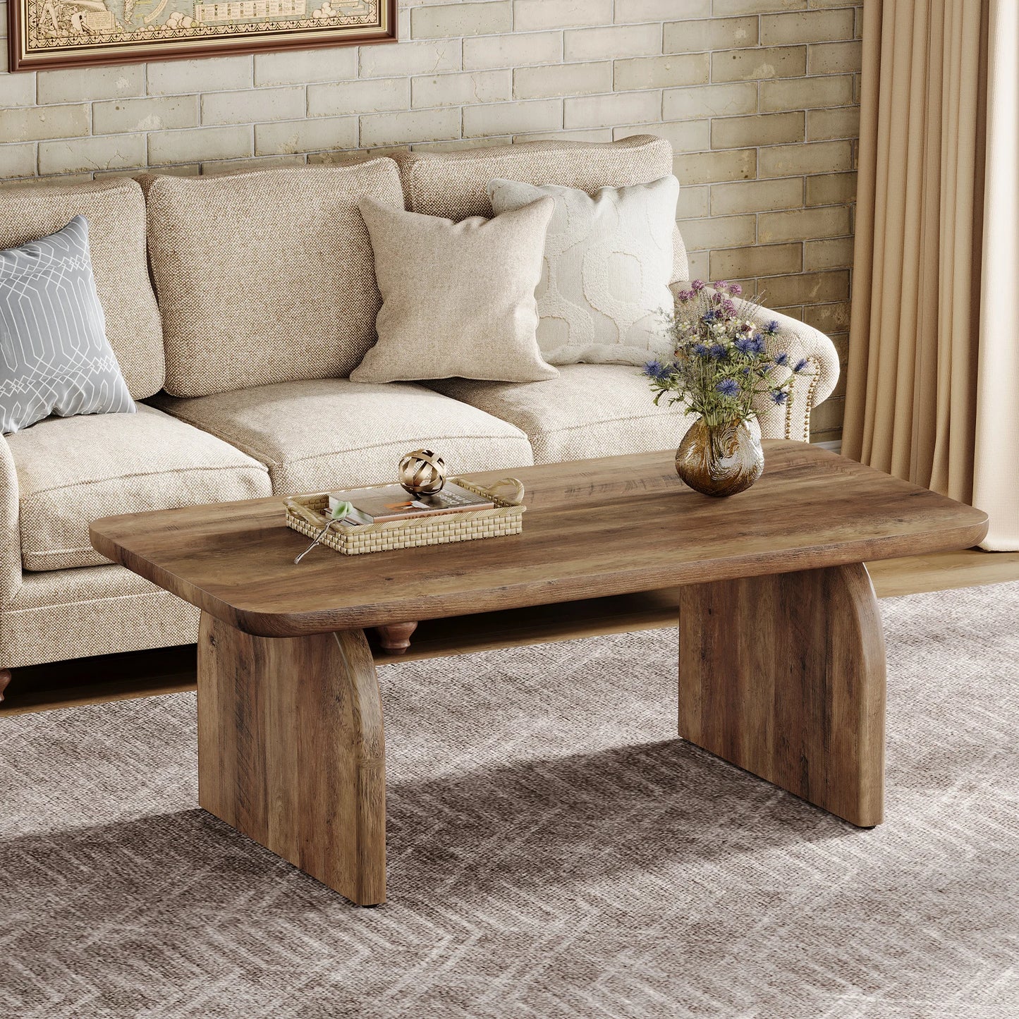 Tribesigns Farmhouse Coffee Table Center Table With Sturdy Base