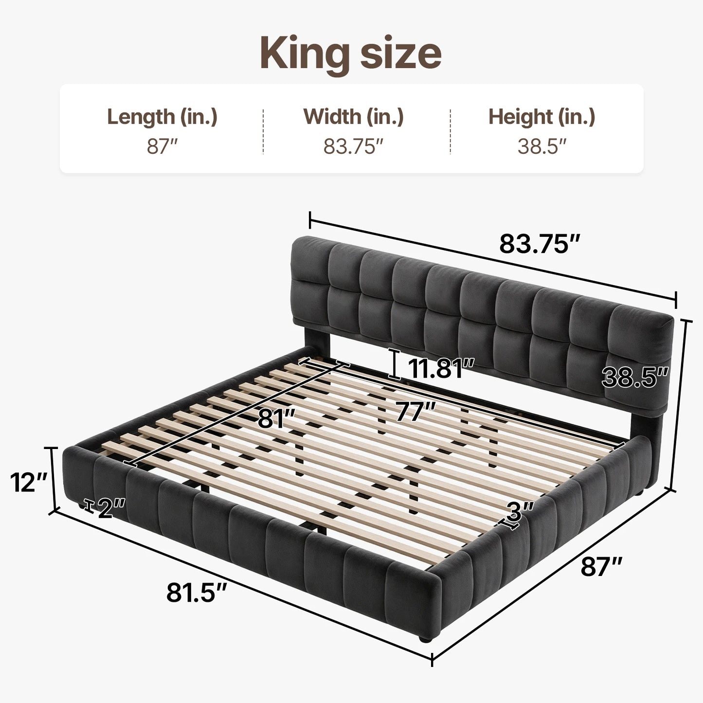 QWC Modern Cloud Platform Bed With High Extra Thick Headboard And Footboard