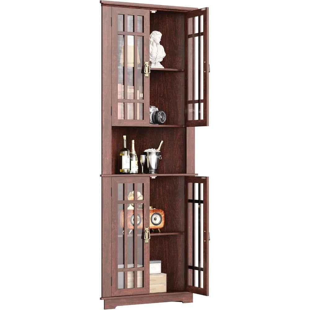 Mid Century Modern Corner Cabinet With Glass Doors And Shelves