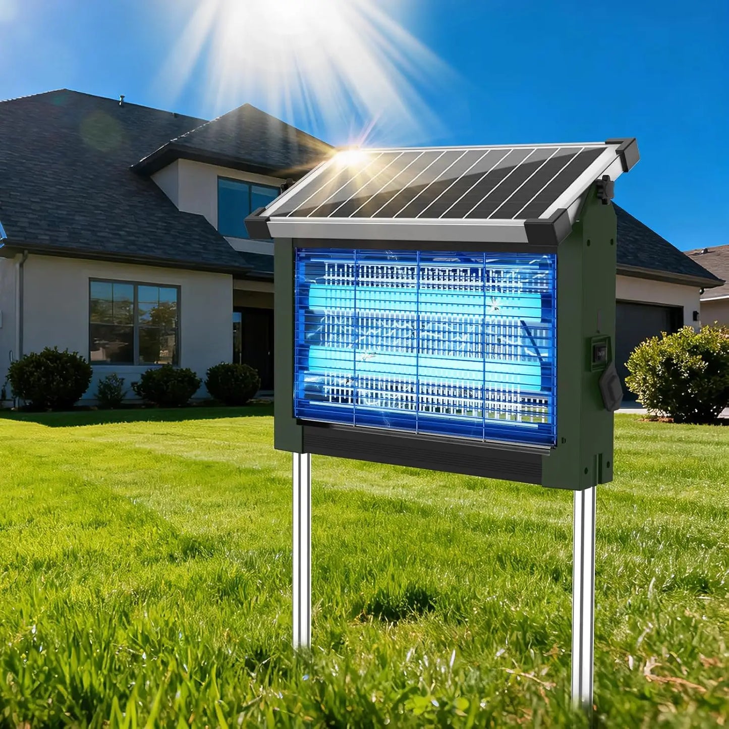 Solar Bug Zapper 4500V Outdoor Waterproof Mosquito Killer Panel Sensor