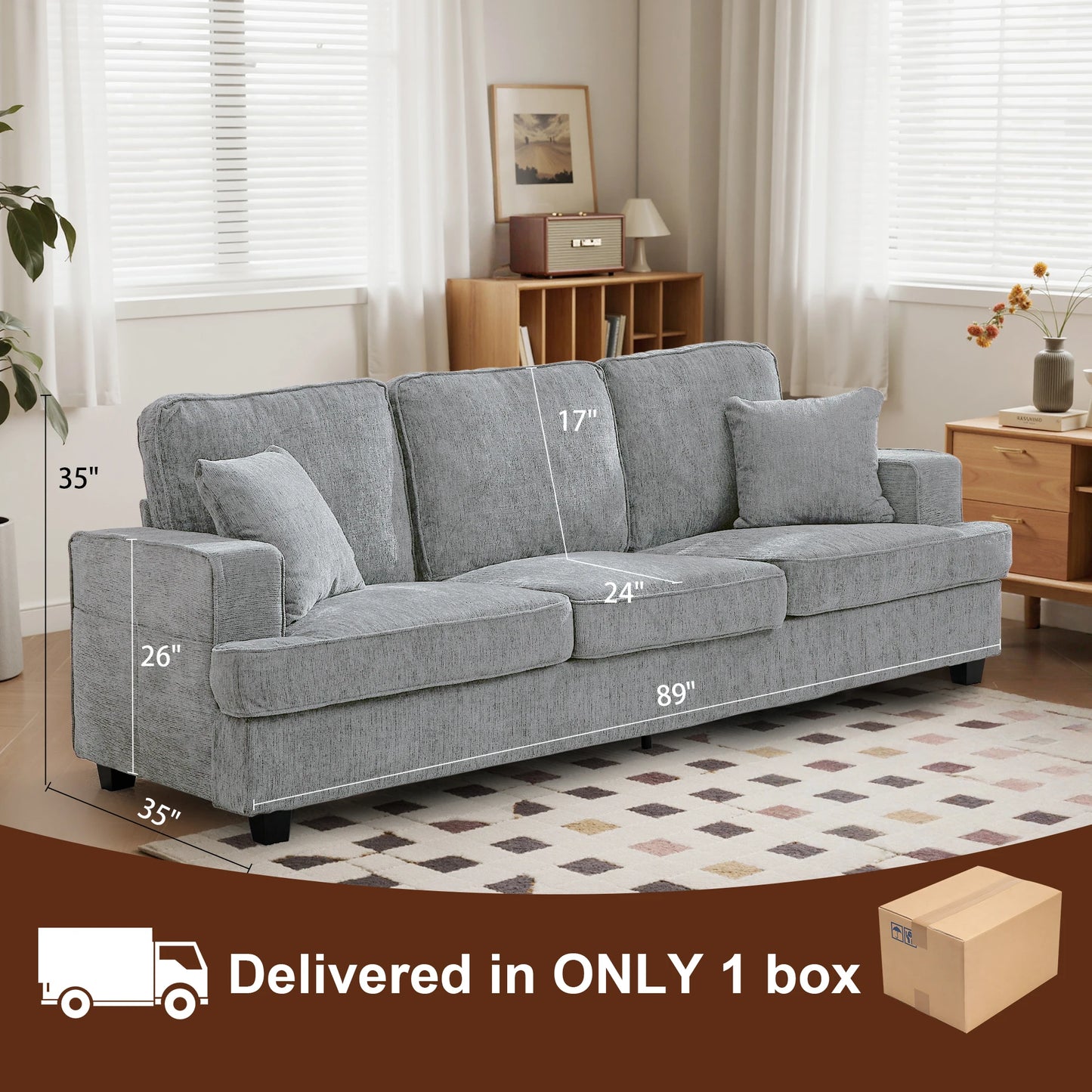 Cloud Chenile Sofa Modern Three Seater For Living Room