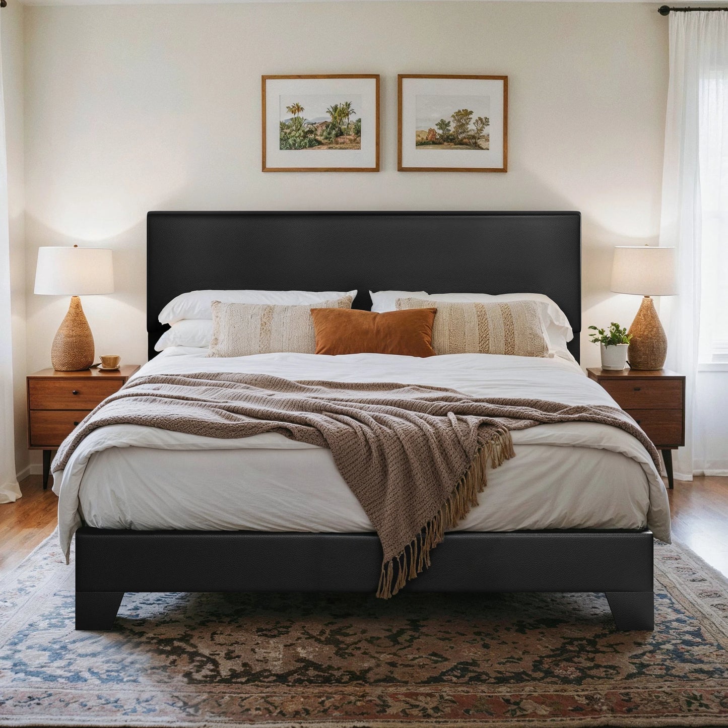 HOOMIC Upholstered Bed Frame With Adjustable Headboard And Soft Linen