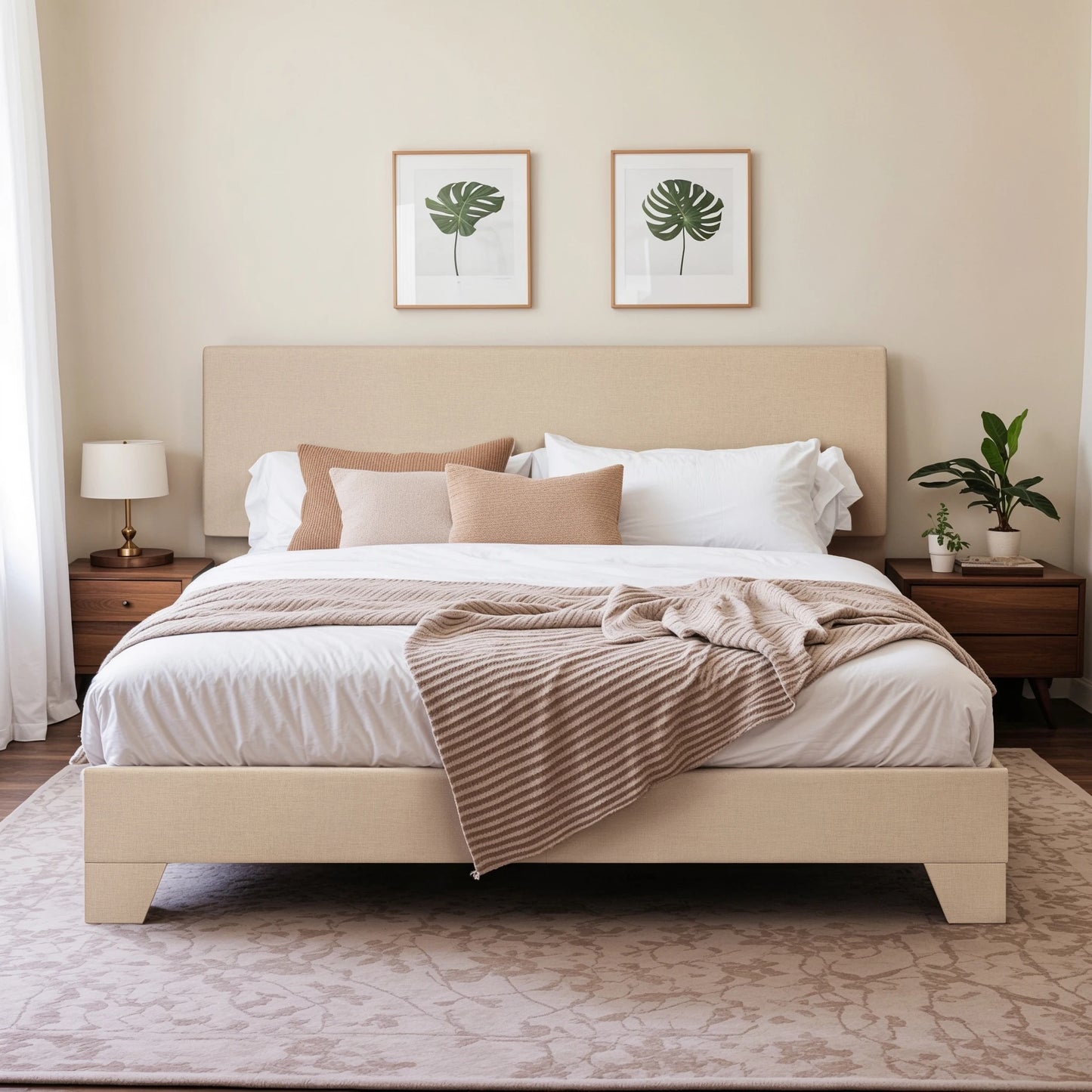 HOOMIC Upholstered Bed Frame With Adjustable Headboard And Soft Linen