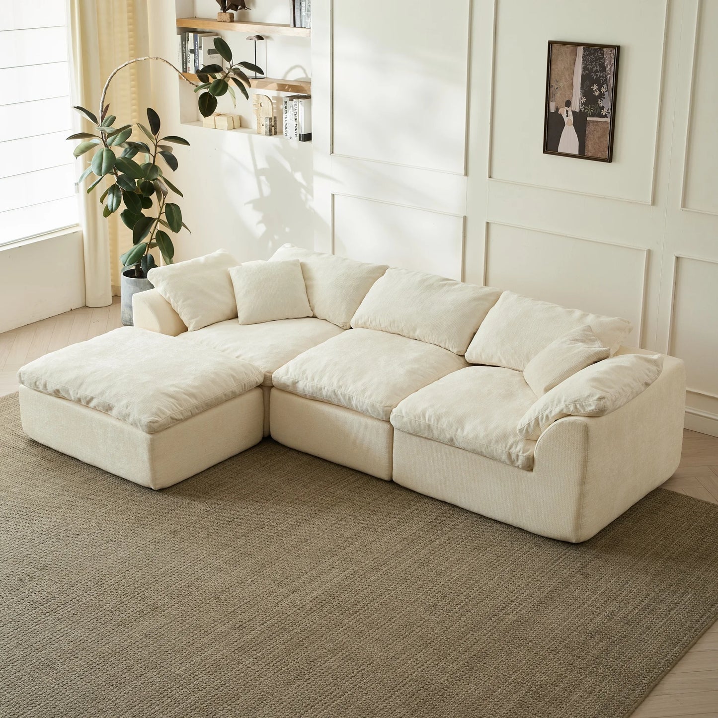 Yeflixvrau Modern Cloud L Shaped Chenille Sofa Sectional With Ottoman