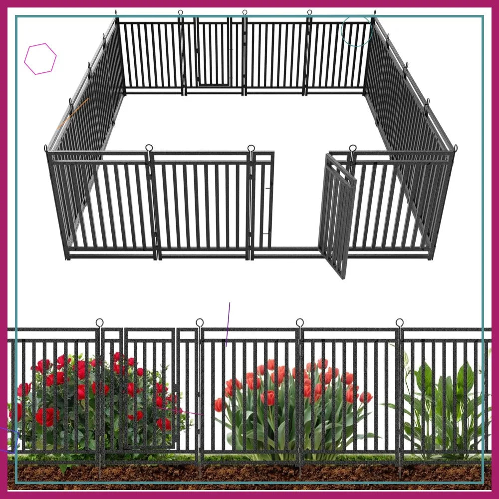 Rustproof Metal Garden Fence With 14 Panels And 2 Gates