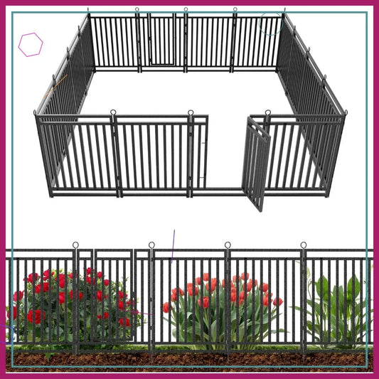 Rustproof Metal Garden Fence With 14 Panels And 2 Gates