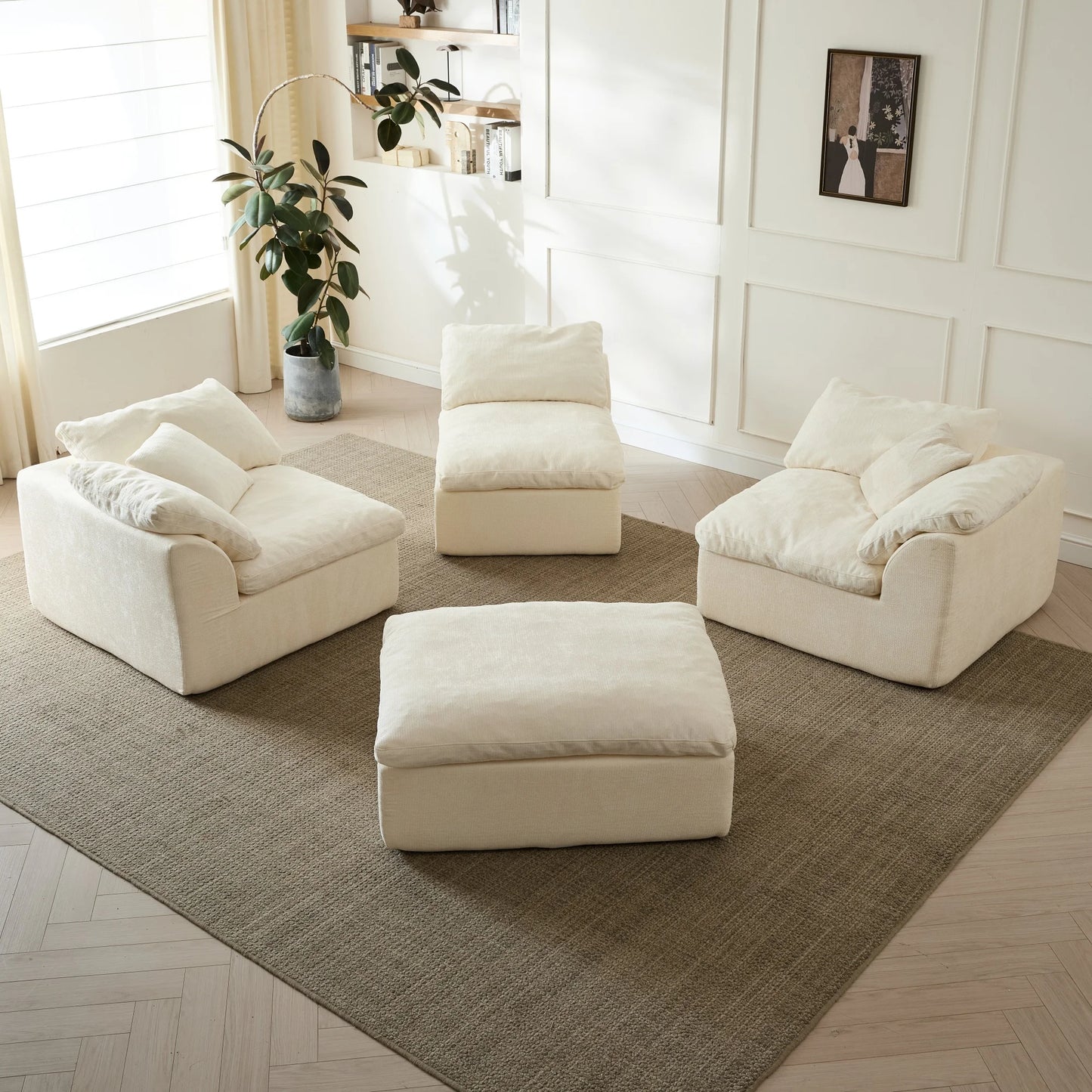 Yeflixvrau Modern Cloud L Shaped Chenille Sofa Sectional With Ottoman