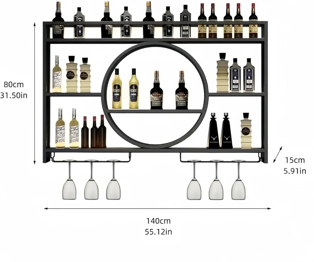 Wall Mounted Wine Rack Three Tier With Glass Holder Large Capacity