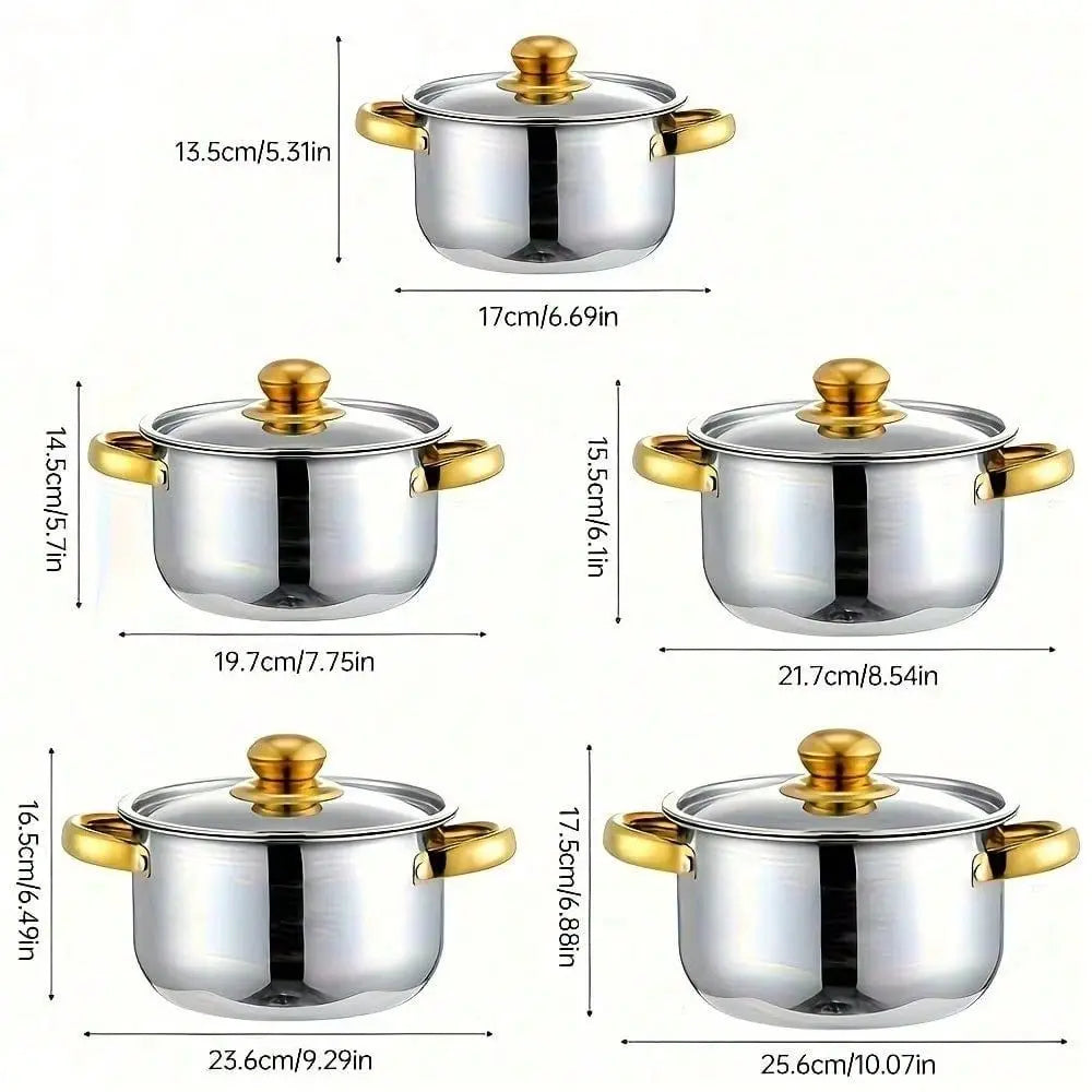 Stainless Steel Cookware Set With Lids 10 Piece Multiple Pot Sizes