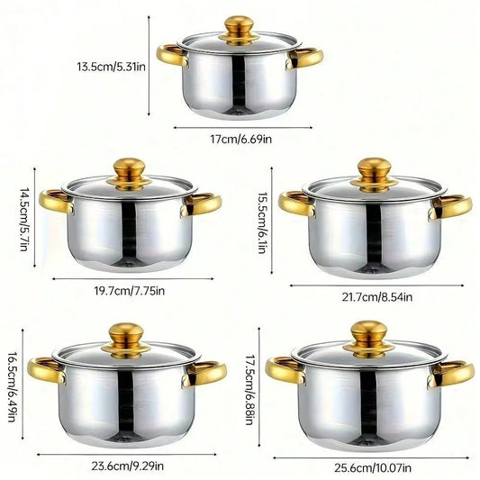 Stainless Steel Cookware Set With Lids 10 Piece Multiple Pot Sizes