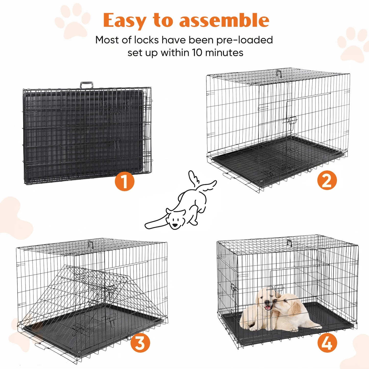 JHK Folding Metal Wire Dog Cage With Leak-Proof Pan Tray