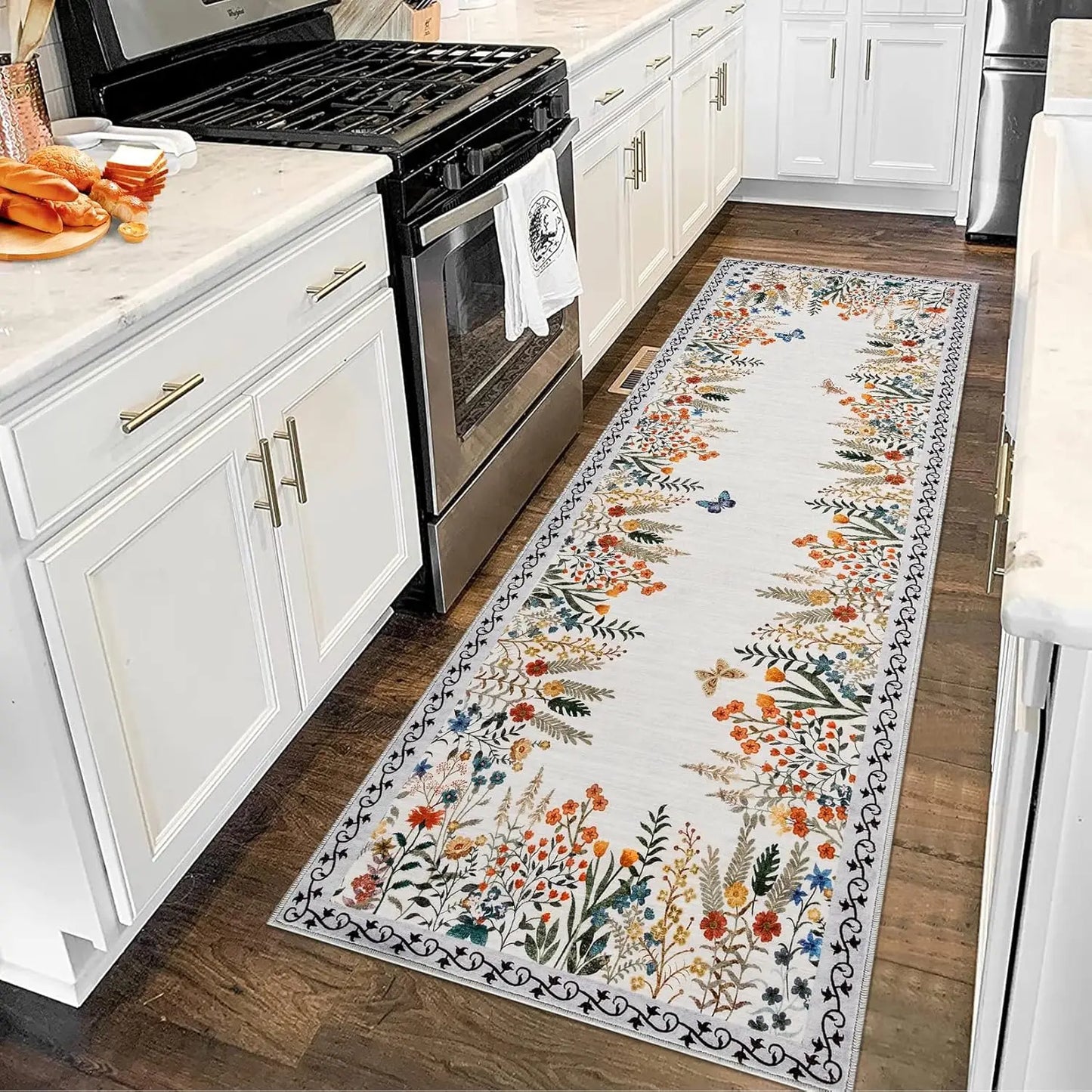 HiMISS Washable Floral Area Rug Non Slip Living Room Hallway Runner