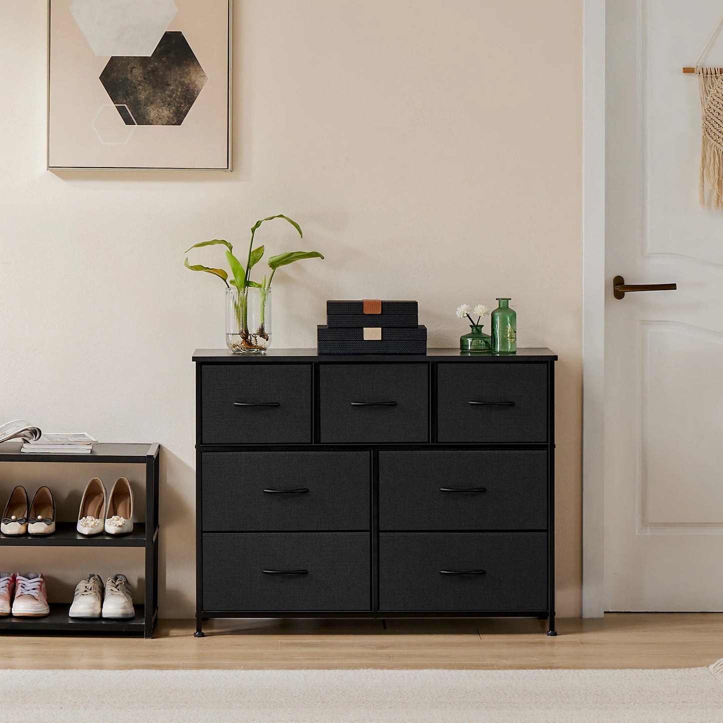 JHK Dresser With 7 Fabric Drawers Closet Organizer Bedroom Furniture