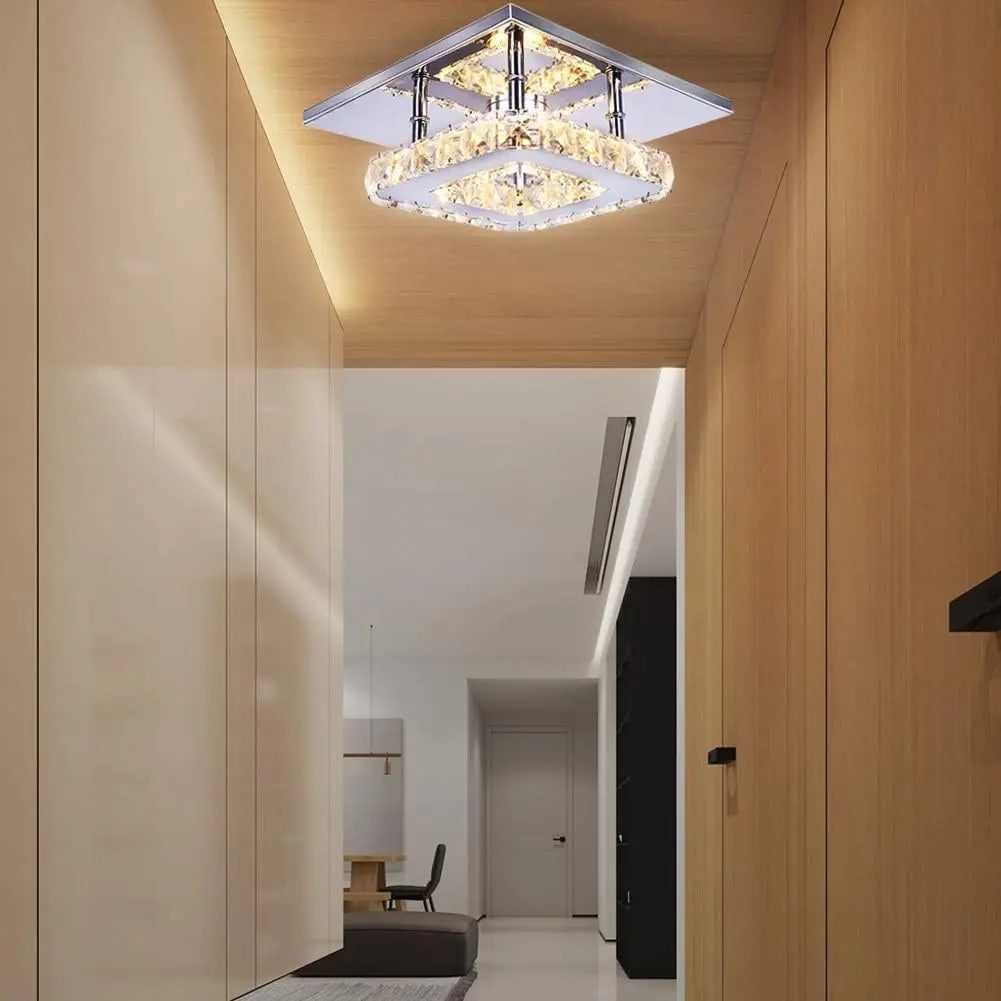 FRIXCHUR LED Crystal Chandelier Semi Flush Mount For Bedroom Hallway