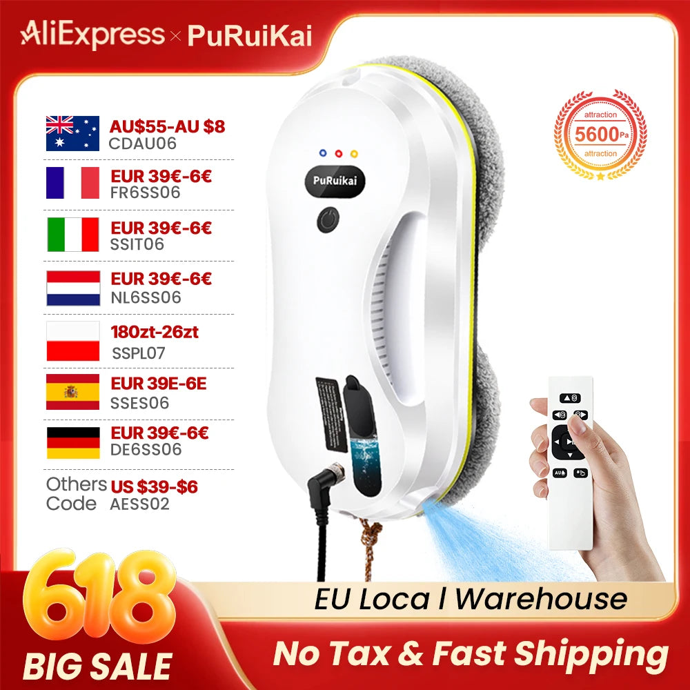 PuRuikai Window Cleaning Robot With Water Spray and Edge Detection System