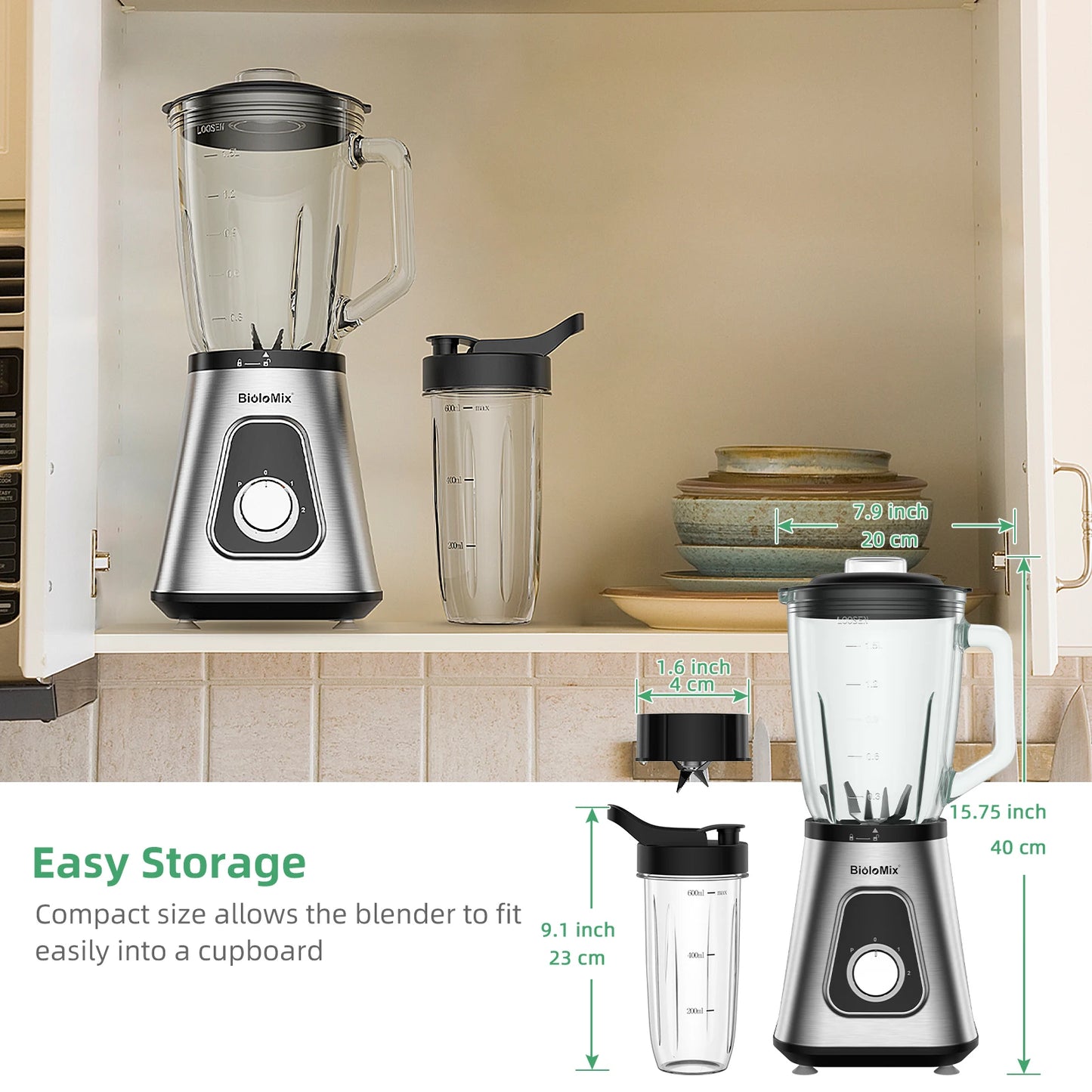 Biolomix 1300W Smoothie Maker With 1.5L Glass Jar For Frozen Drinks