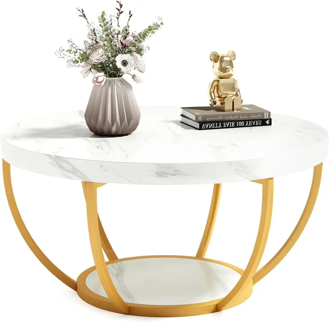 Little Tree Marble Coffee Table Open Storage And Metal Legs