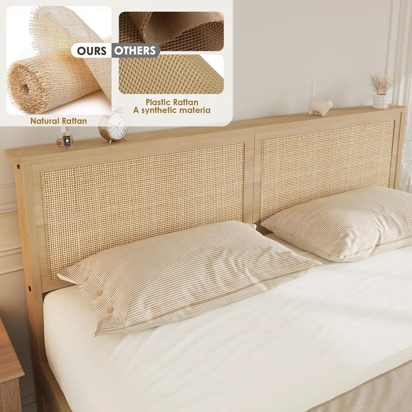 HobbyLane Rattan Bed Frame Boho Cane Headboard Drawer Storage