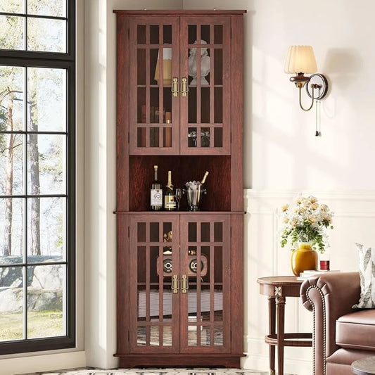 Mid Century Modern Corner Cabinet With Glass Doors And Shelves