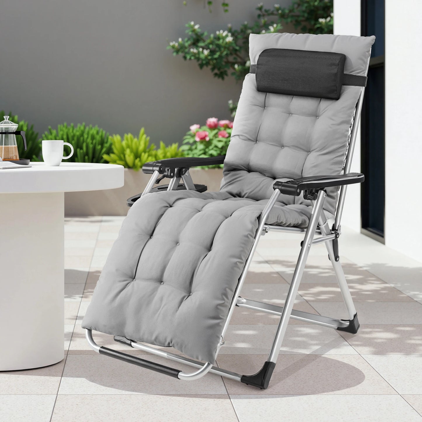 JHK Zero Gravity Recliner Folding Patio Lounge Chair With Cup Holder Trays
