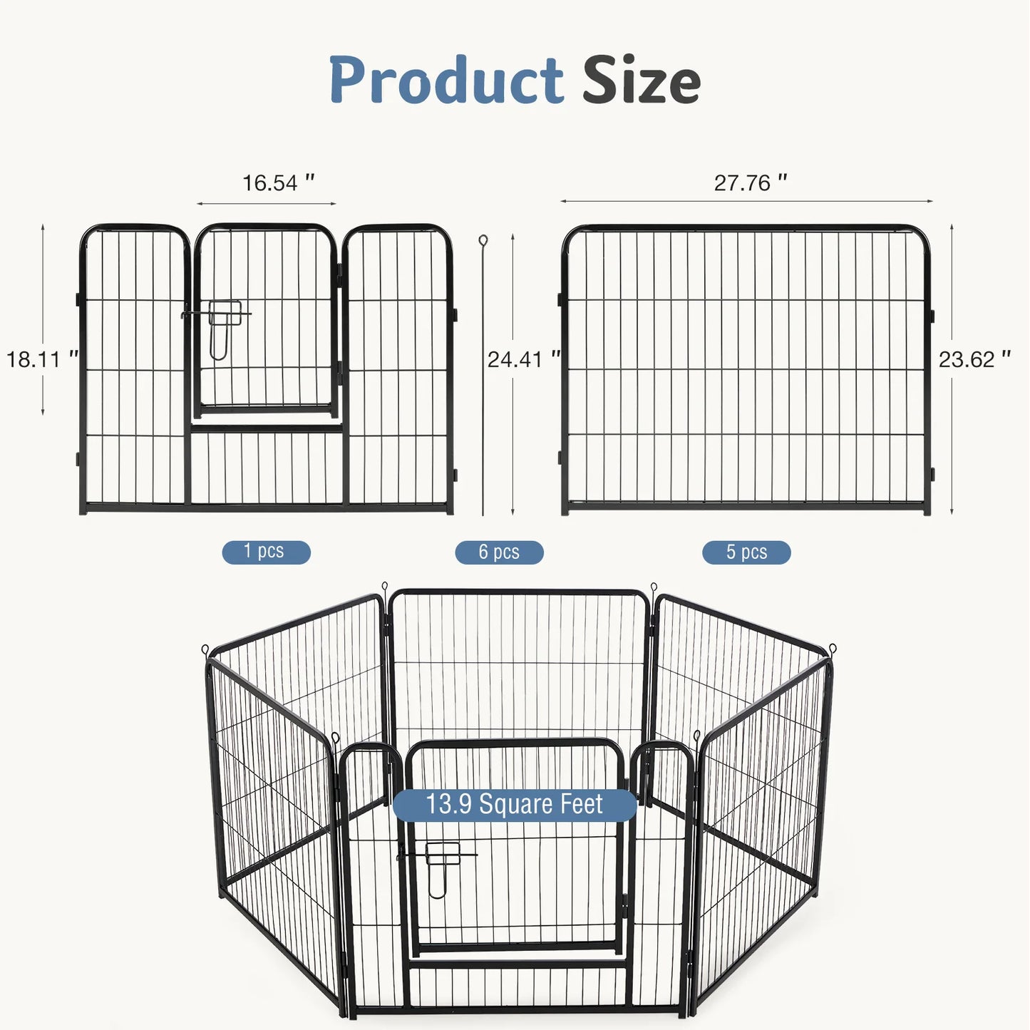 JHK 6 Panel Metal Dog Playpen Foldable Indoor Outdoor
