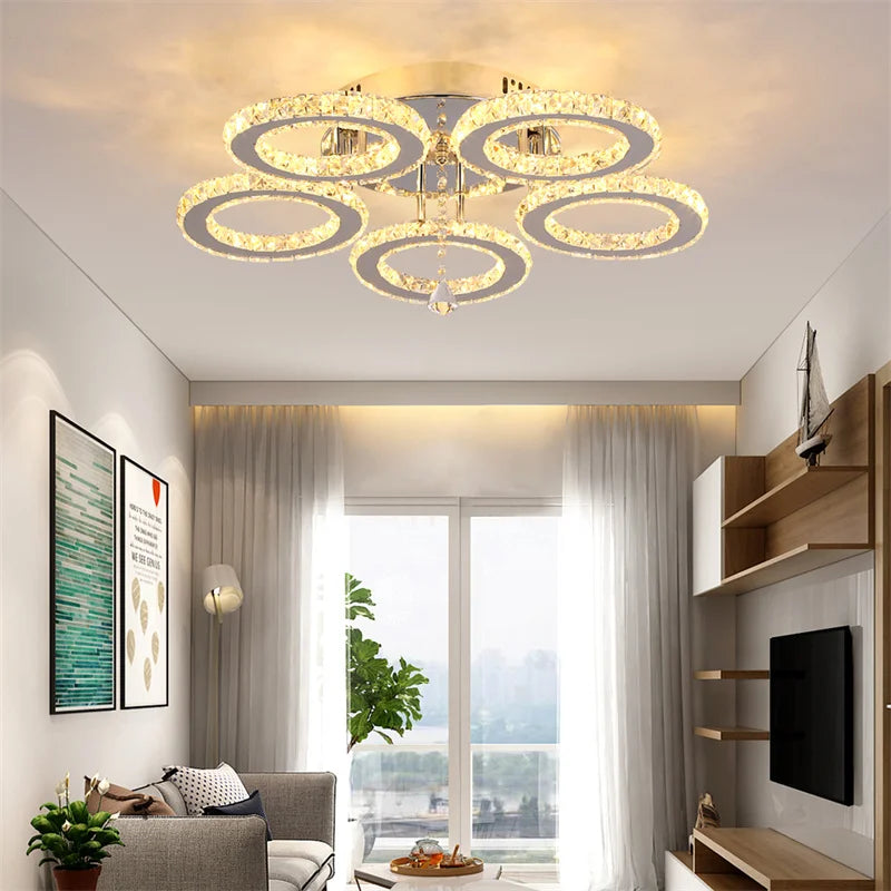 GreeLustr Modern Pendant Light Led Crystal Ring Ceiling Lamp Chandelier