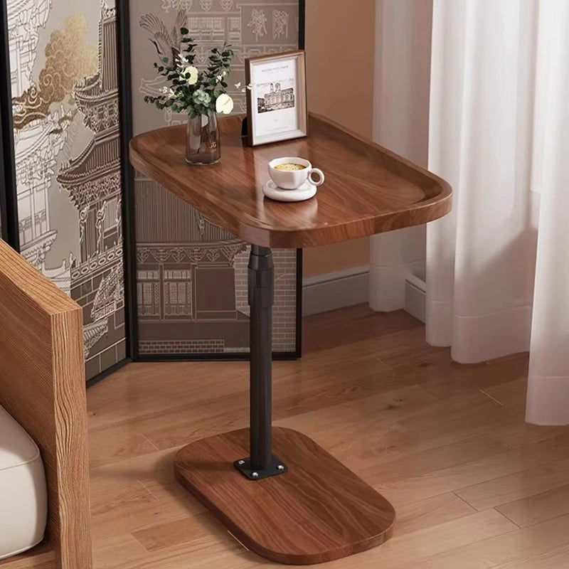 C Shaped Coffee Table With Vertical Storage Shelf Small Space