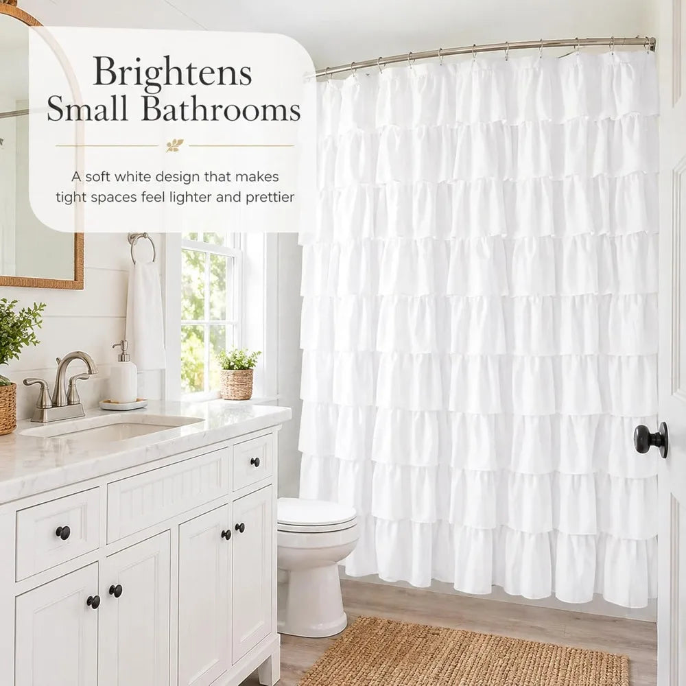Ruffle Shower Curtain Farmhouse Fabric Double Layer Soft Opaque