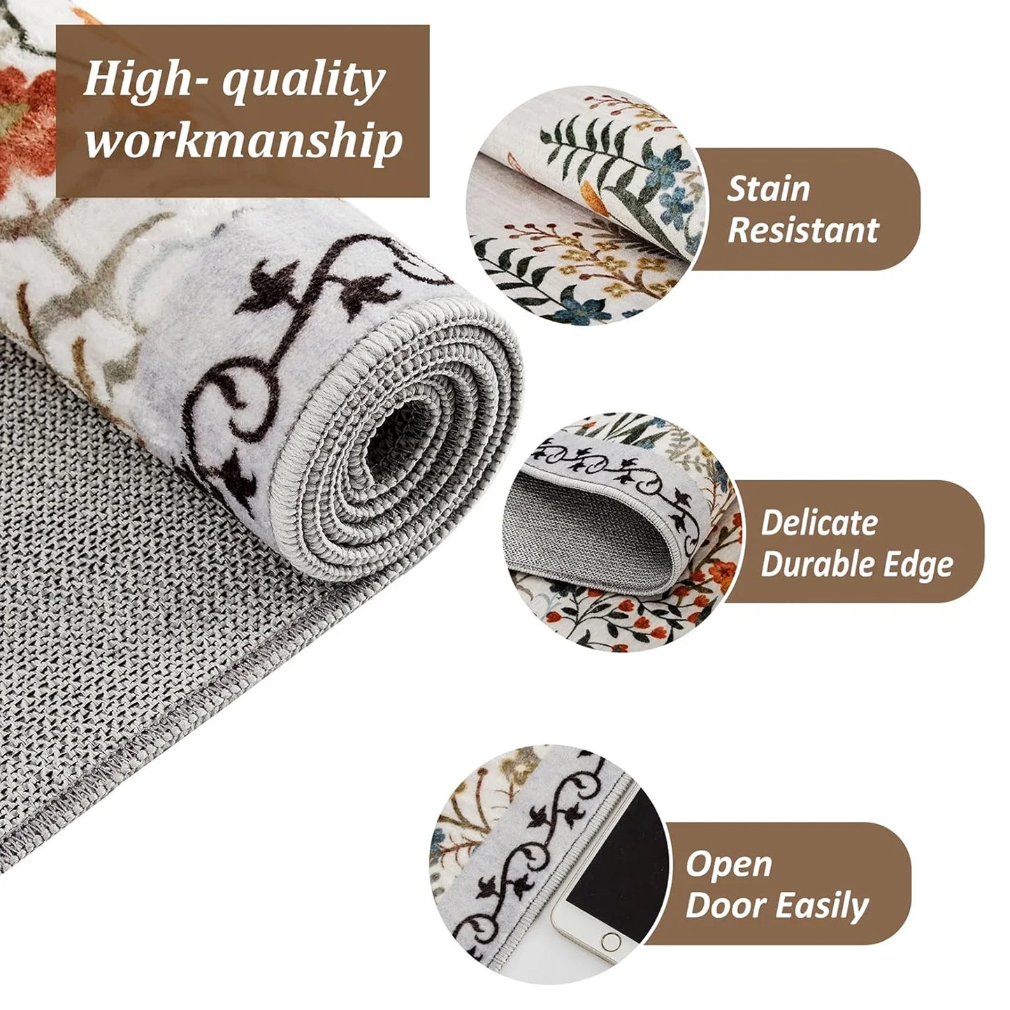 HiMISS Washable Floral Area Rug Non Slip Living Room Hallway Runner