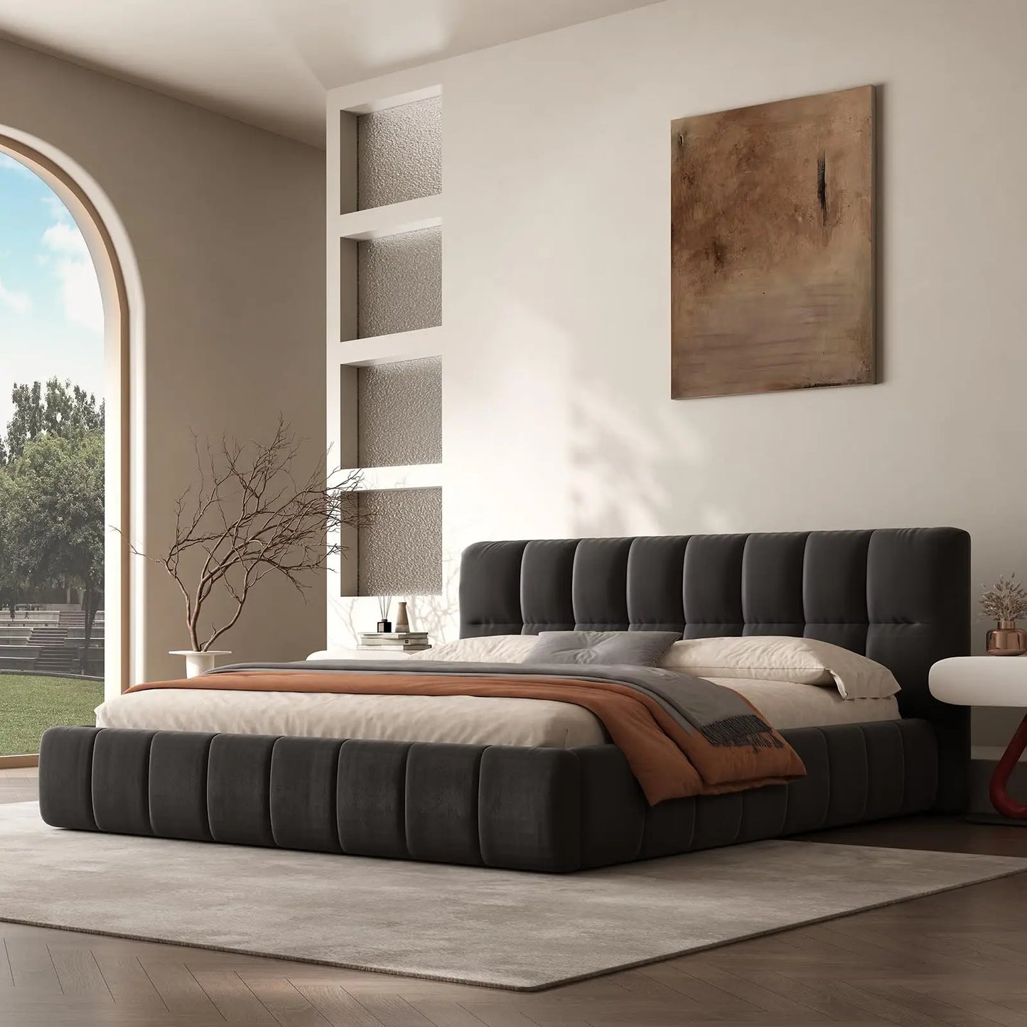QWC Modern Cloud Platform Bed With High Extra Thick Headboard And Footboard