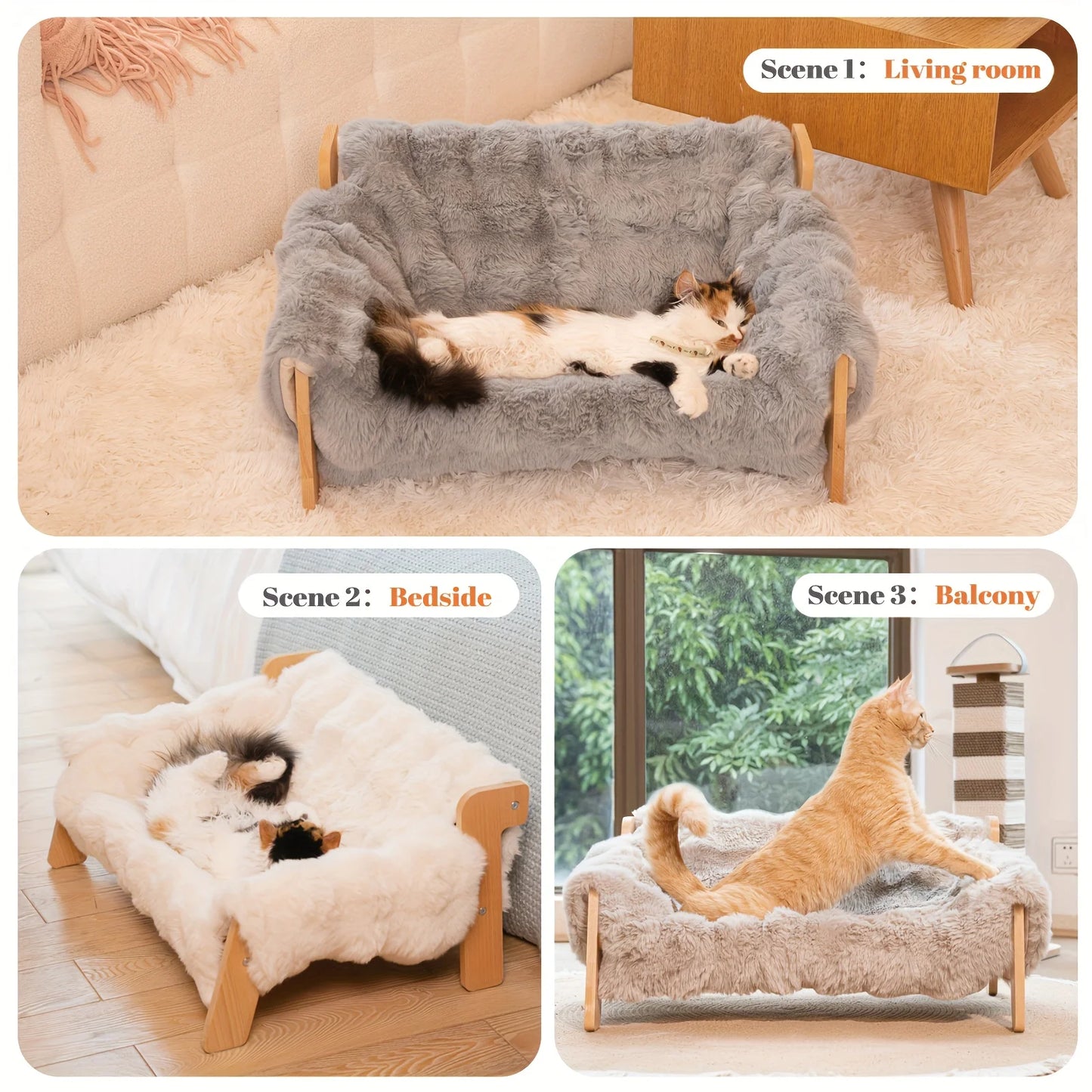 Raised Solid Wood Pet Couch Bed Elevated Cat Dog Sofa