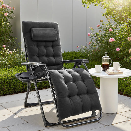 JHK Zero Gravity Recliner Folding Patio Lounge Chair With Cup Holder Trays