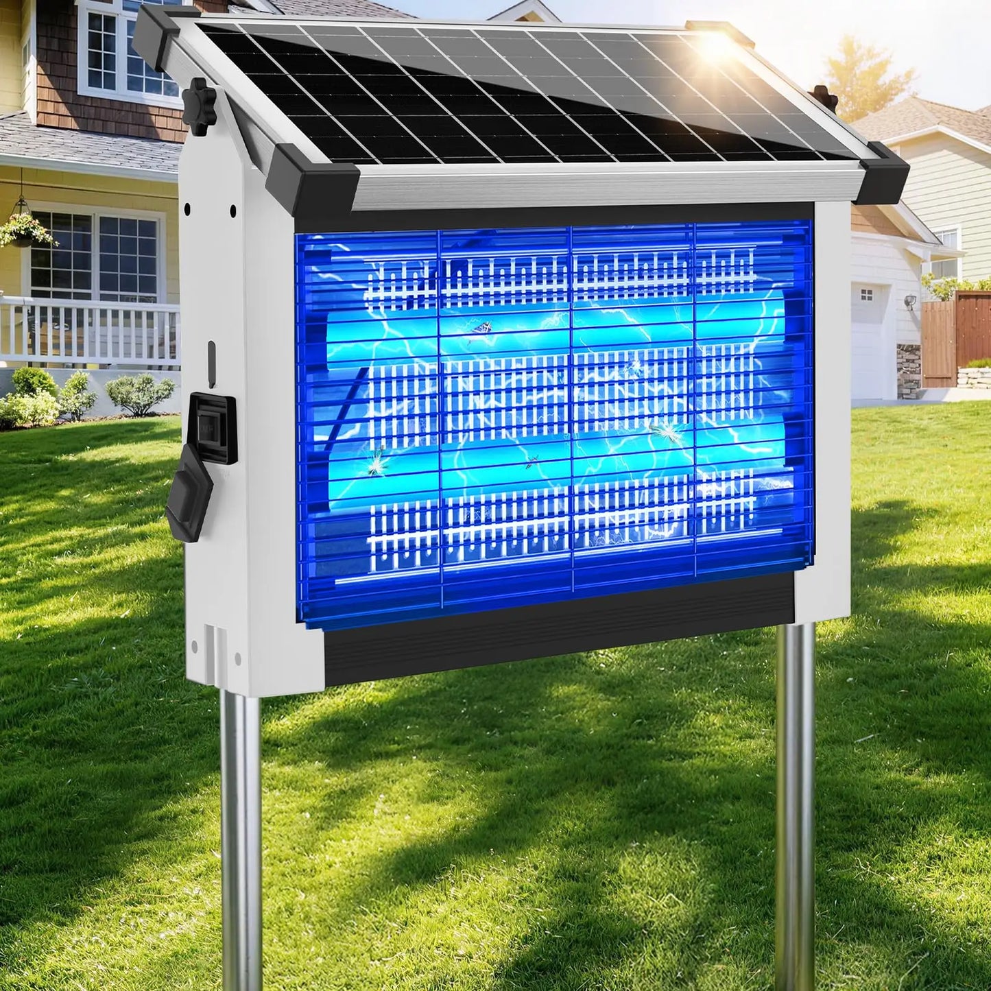 Solar Bug Zapper 4500V Outdoor Waterproof Mosquito Killer Panel Sensor
