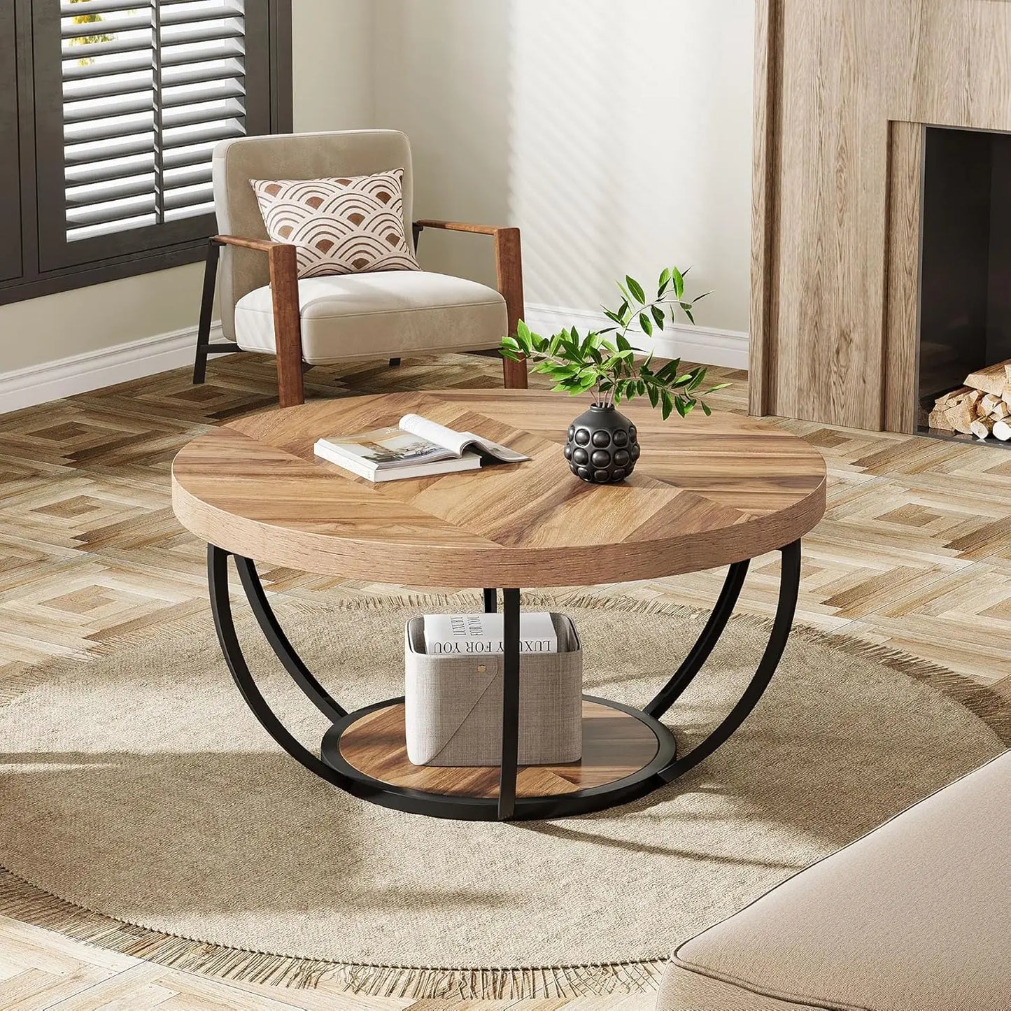 Little Tree Marble Coffee Table Open Storage And Metal Legs