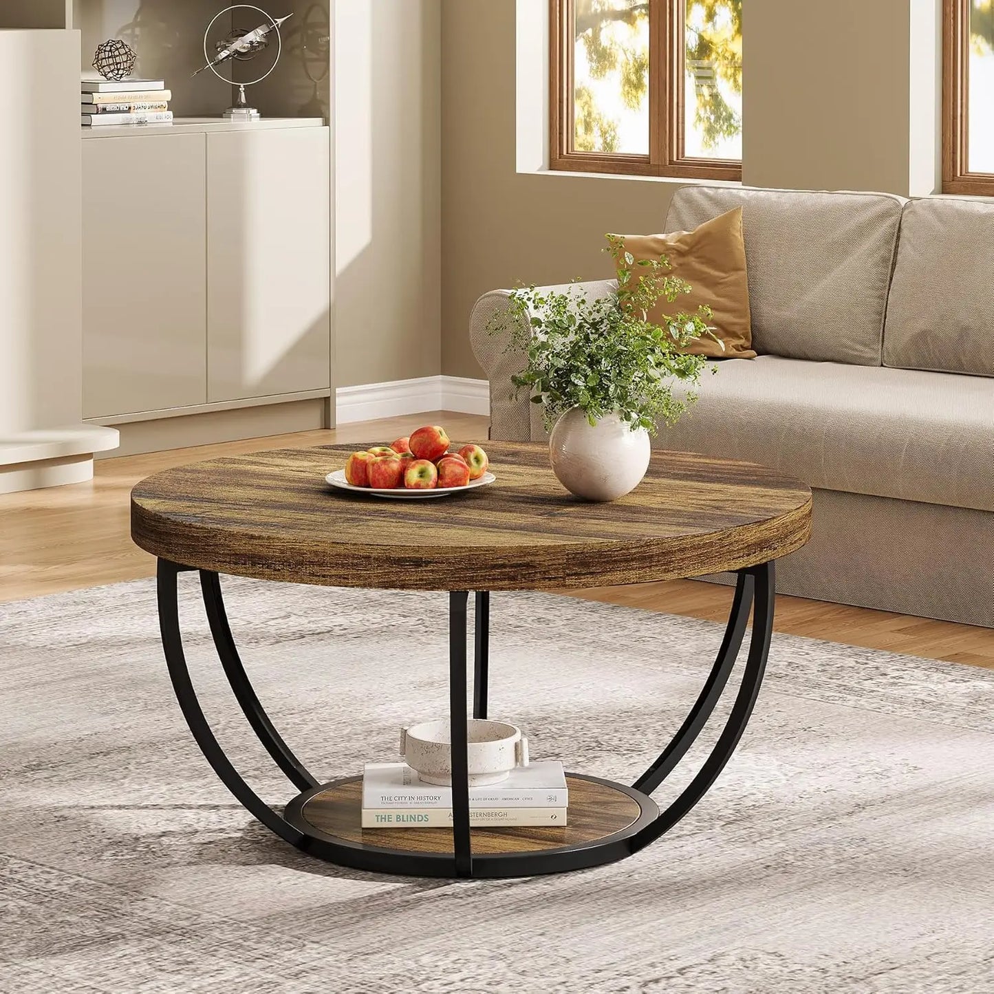Little Tree Marble Coffee Table Open Storage And Metal Legs