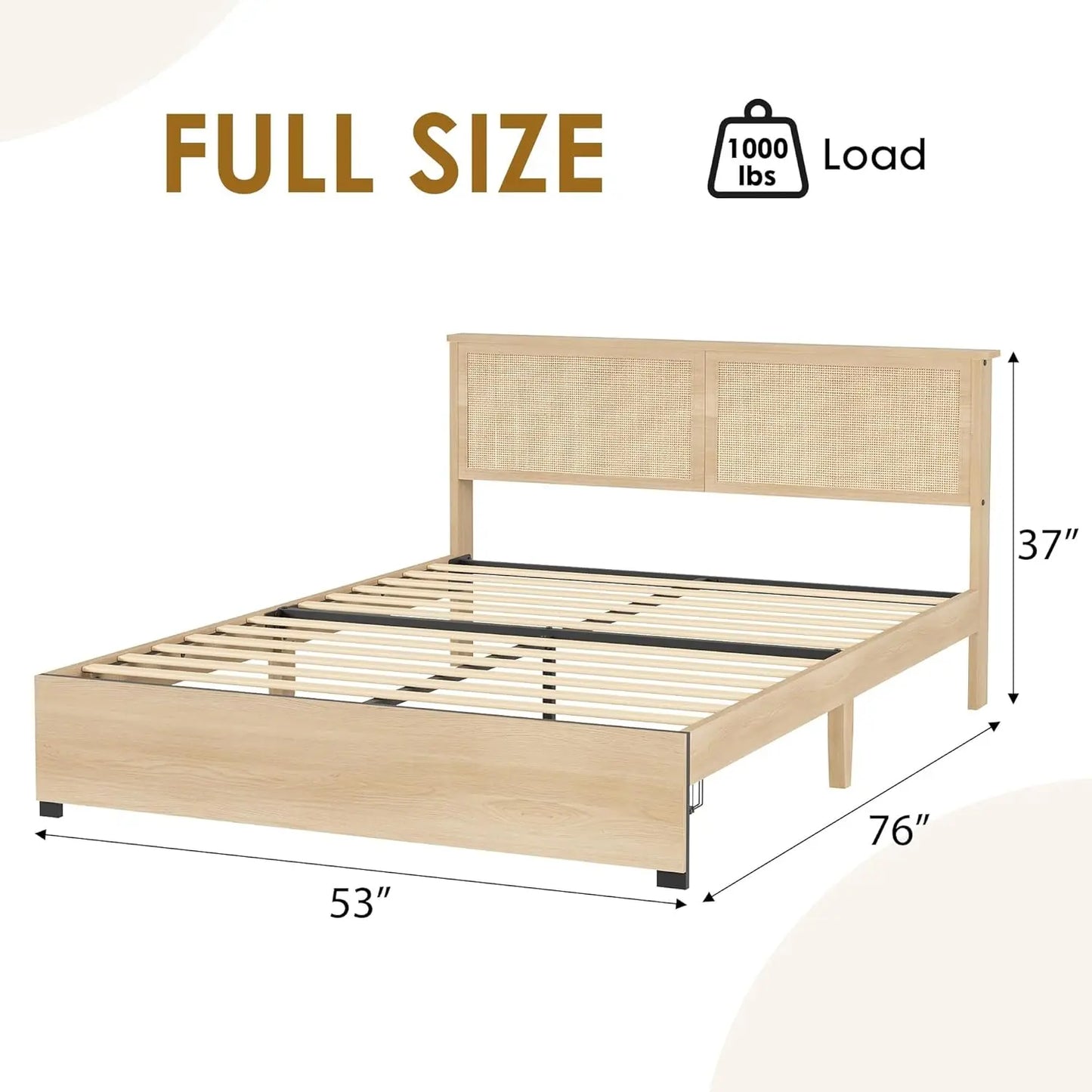 HobbyLane Rattan Bed Frame Boho Cane Headboard Drawer Storage