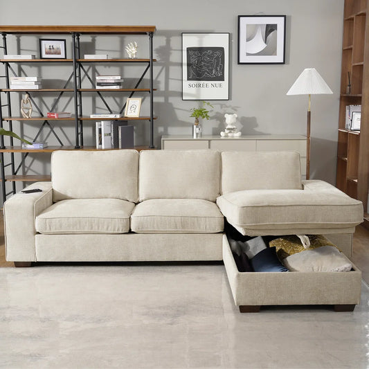 PARKOL L Shaped Sectional Sofa With Storage Chaise And USB C Ports