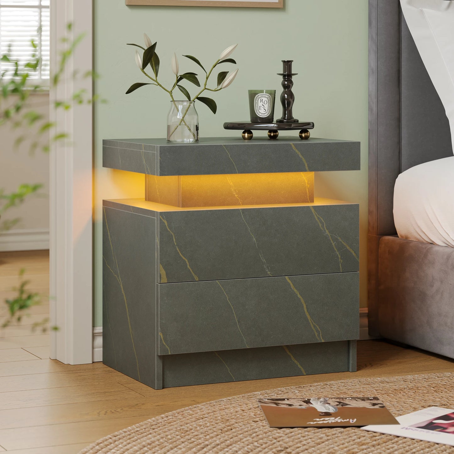 Cubehom LED Nightstand With 2 Drawers And RGB Bedside Table