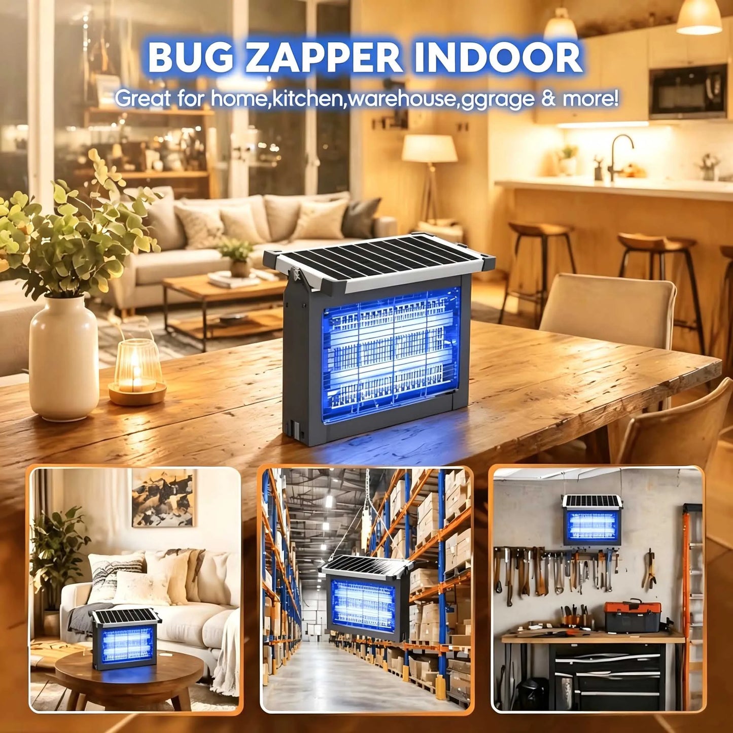 Solar Bug Zapper 4500V Outdoor Waterproof Mosquito Killer Panel Sensor