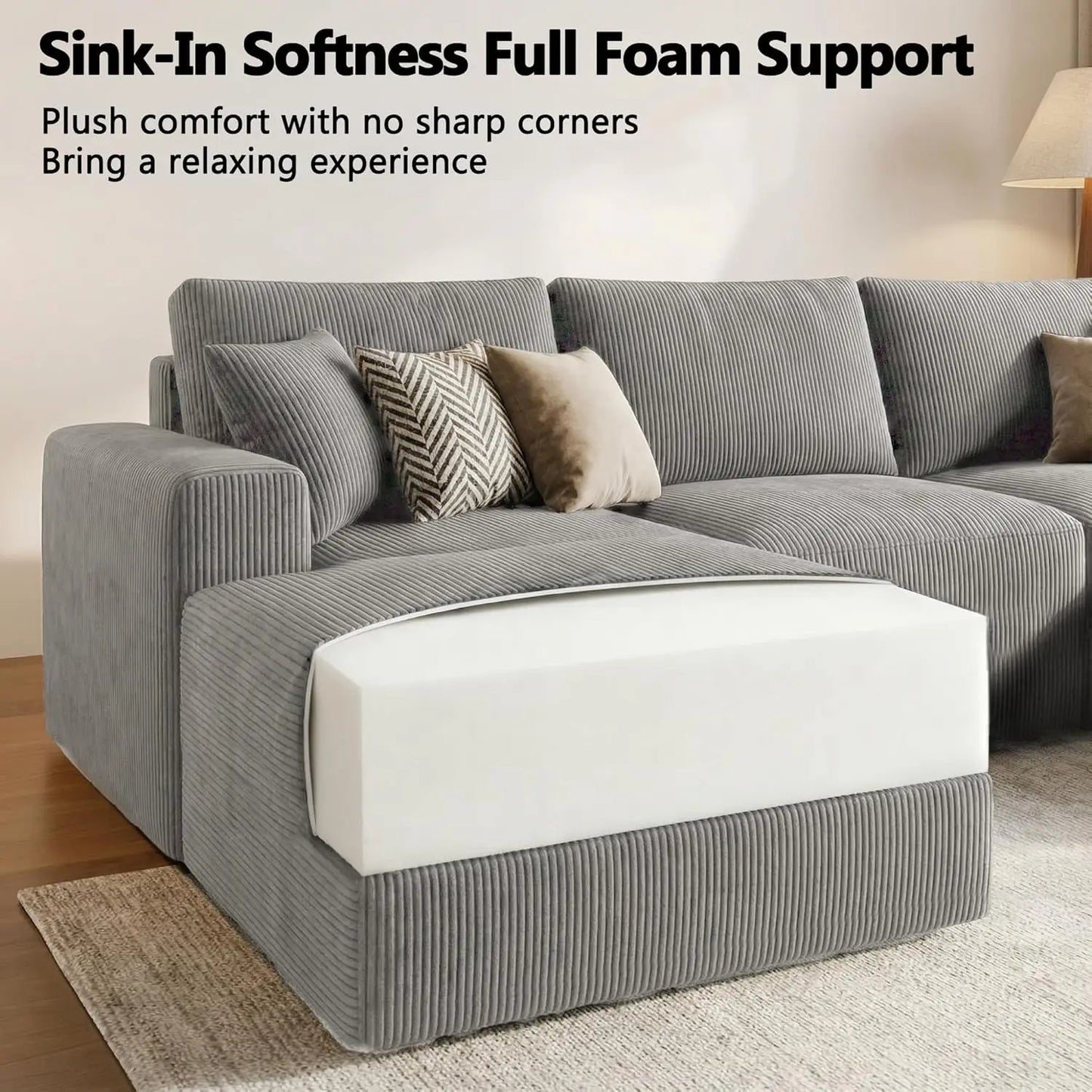 L Shaped Sectional Sofa Deep Seat Cloud Upholstered Living Room